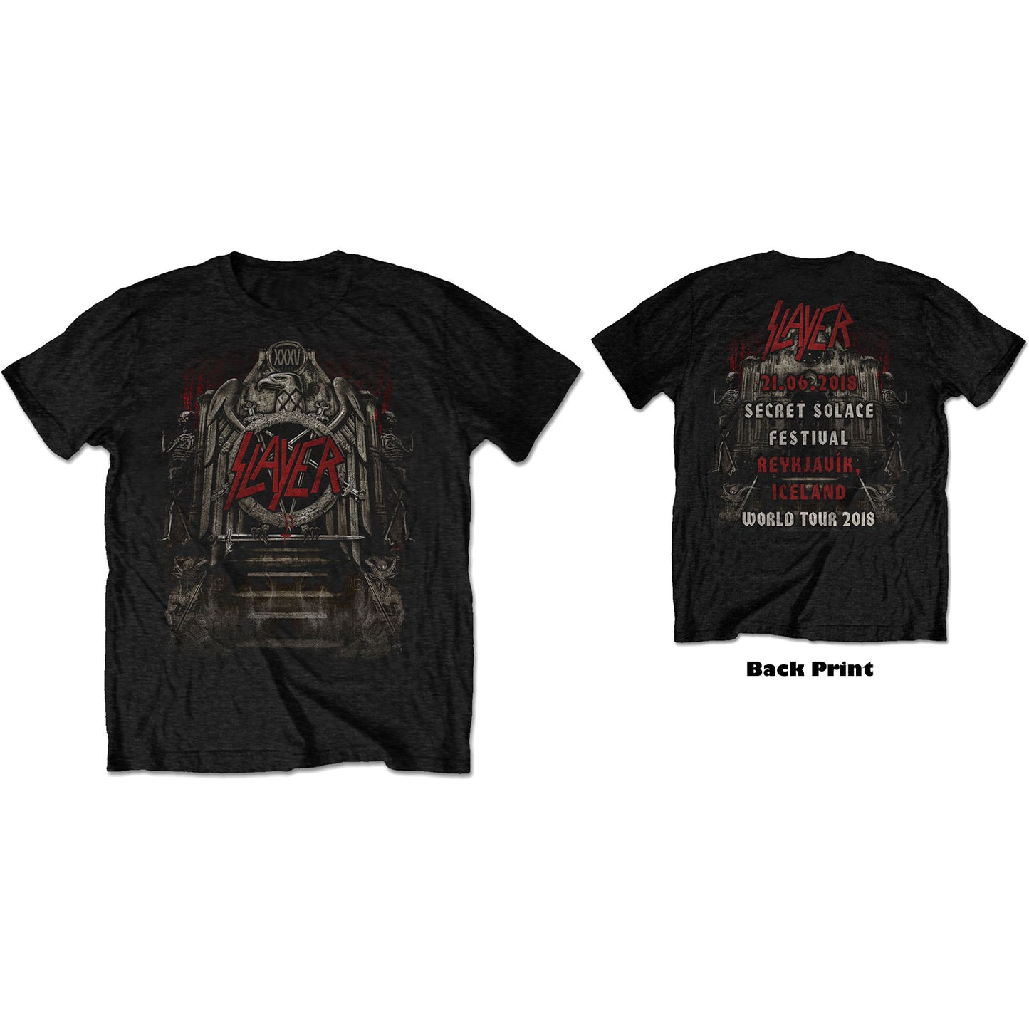 Slayer Unisex T-Shirt: Eagle Grave 21/06/18 Iceland Event (Back Print) (Ex-Tour)