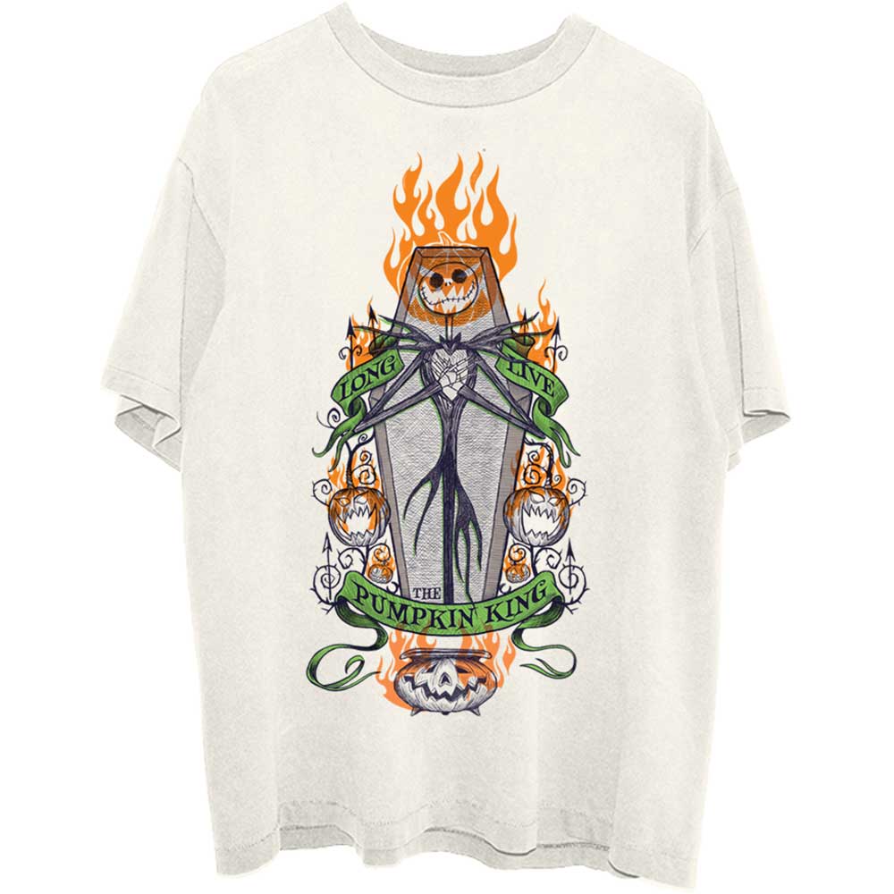 Disney Unisex T-Shirt: The Nightmare Before Christmas Orange Flames Pumpkin King  